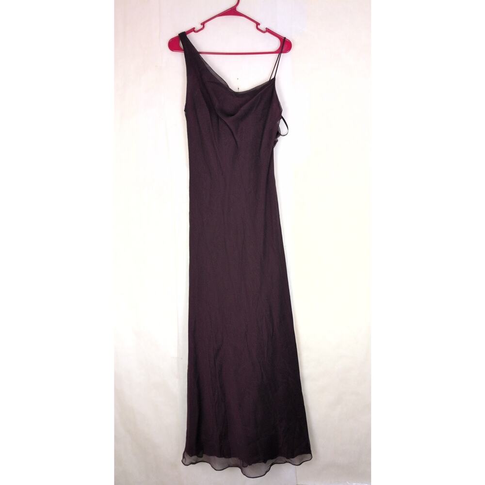 Vintage Betsey and Adam maroon chiffon draped one shoulder maxi dress Size 12